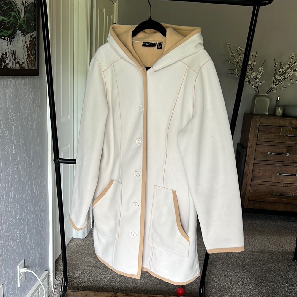 Susan Graver Cream and Tan Hooded jacket